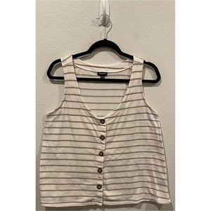 TORRID Stripe Button Ivory Taupe Sleeveless Blouse